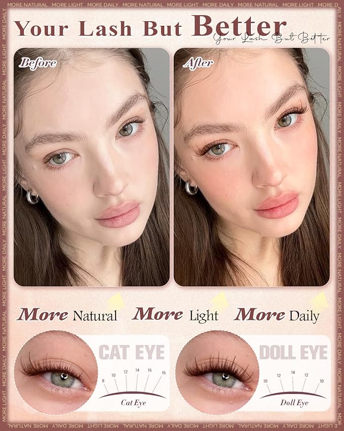 Wtvane Brown Lash Clusters Wispy Eyelash Clusters Natural Lash Clusters with Spikes 8-16mm Cluster Eyelash Extensions Natural Look C-Curly Individual Lashes Thin Band Lashes Clusters Manga Eye Lashes