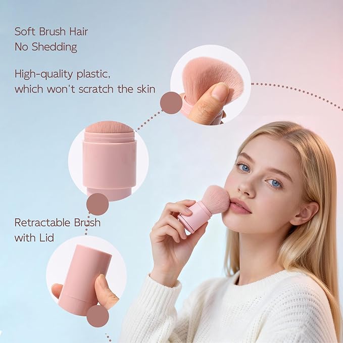 Retractable Makeup Brush, Kabuki Powder brush, Premium Retractable Kabuki Brush, Travel Blush Brush for Bronzer, Setting and Powder Makeup, Essential Tools for Flawless Makeup Application