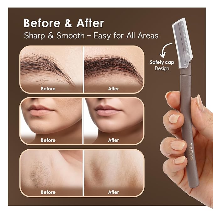 TADA BEAUTY Biodegradable Dermaplaning Tool 12pk, Face Eyebrow Face Razors, Face Shaver & Exfoliating (Lavender)