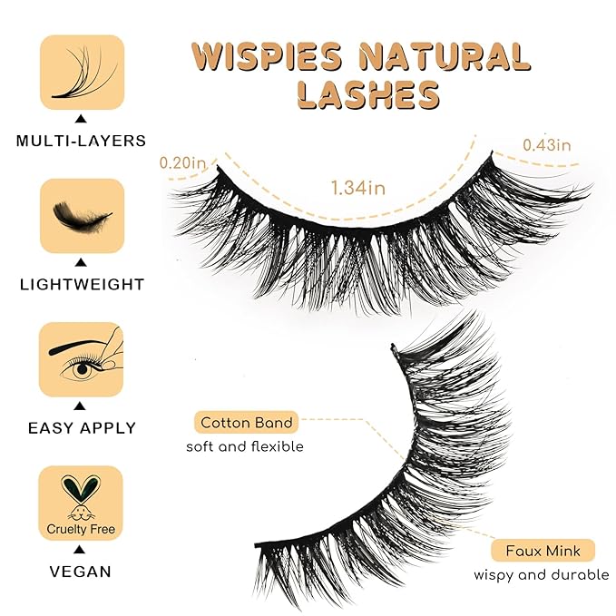 Lashes False Eyelashes Cat Eye Lashes Mink Lashes Wispy 14 Pairs Fake Eyelash Natural Lash Strips Fluffy Eye Lashes Pack Short Strip Lashes Natural Look Wispies Cateye Lashes for Women
