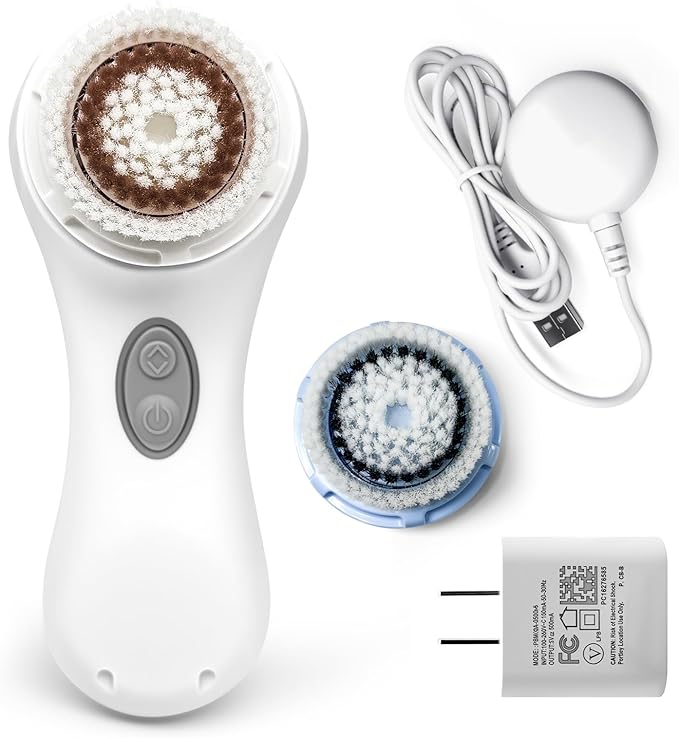 Clarisonic Mia 2 Electric Face Cleansing Brush with 2 Brush Heads, Sonic Facial Brush for Deep Cleaning & Exfoliation, Waterproof Rechargeable (White)