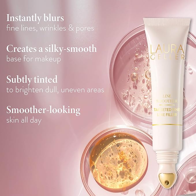 LAURA GELLER Line Smoother Targeted Fine Line Filler | Instant Blurring Primer for Wrinkles & Pores, Subtly Tinted, with Vitamin C & Niacinamide for Mature Skin
