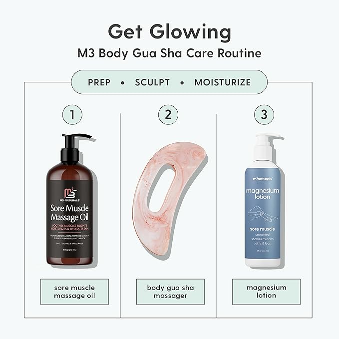 M3 Naturals Large Body Gua Sha Tool for Lymphatic Drainage, Cellulite, Sculpting and Sore Muscles, Grip-Friendly with Smooth Resin & Ergonomic Design for Jawline, Neck, Thighs and Stomach Pink