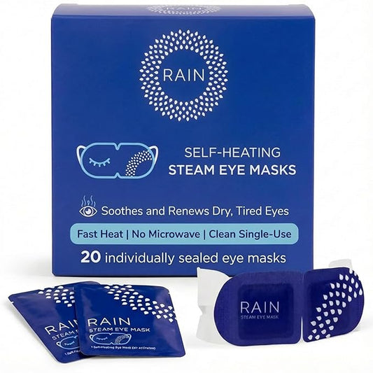 Rain Self Heating Steam Eye Mask for Dry Eyes - Warming Eye Compress with Moist Heat Therapy - Disposable Hot Compress Relief for Stye Treatment, Eye Fatigue & Dry Eye Relief (20 Pack)