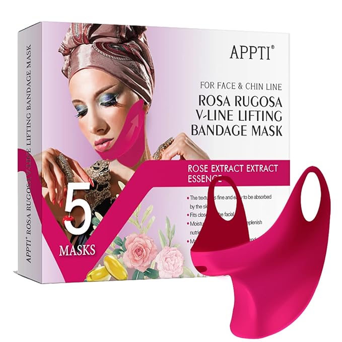 AppXynn 5-Piece Rosa V-Line Lifting Bandage Mask, Double Chin Reducer Face Lifting Mask, Moisturizing V Shaped Face Mask, Cheek & Neck Patch