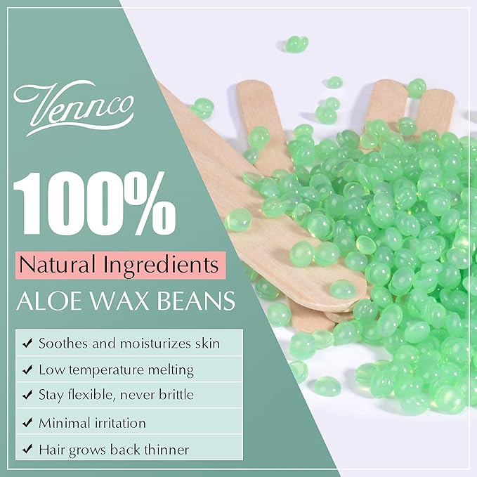 VENNCO 2.5lb Aloe Wax Beads - Hard Wax Beans for Coarse Hair Removal, Gentle Large Refill for Wax Warmer Kit, At-Home & Professional Smooth Waxing for Sensitive Skin Brazilian Bikini Face Eyebrow Leg