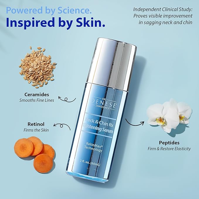 Dr. Denese Neck Firming and Tightening Serum Roll-On 2 oz – Vitamin C and Peptide Formula with Retinoate for Smooth Radiant Skin and Refined Jawline – Improves Elasticity, Hydration, and Definition