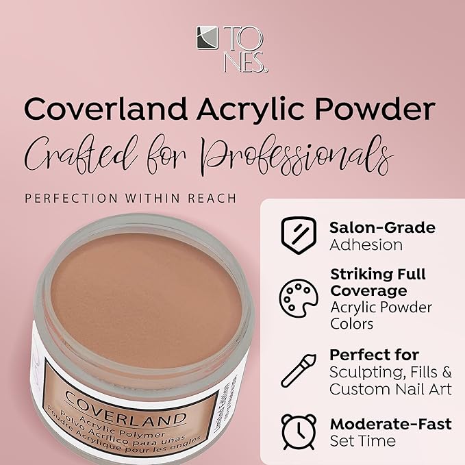 Tones Coverland Acrylic Nail Powder - Limited Edition Acrylic Powder for Nail Design, Sculpting, and Masking Nail Bed Imperfections - Professional Acrylic Nail Supplies - (1.5 Oz) (Mocha Mousse)
