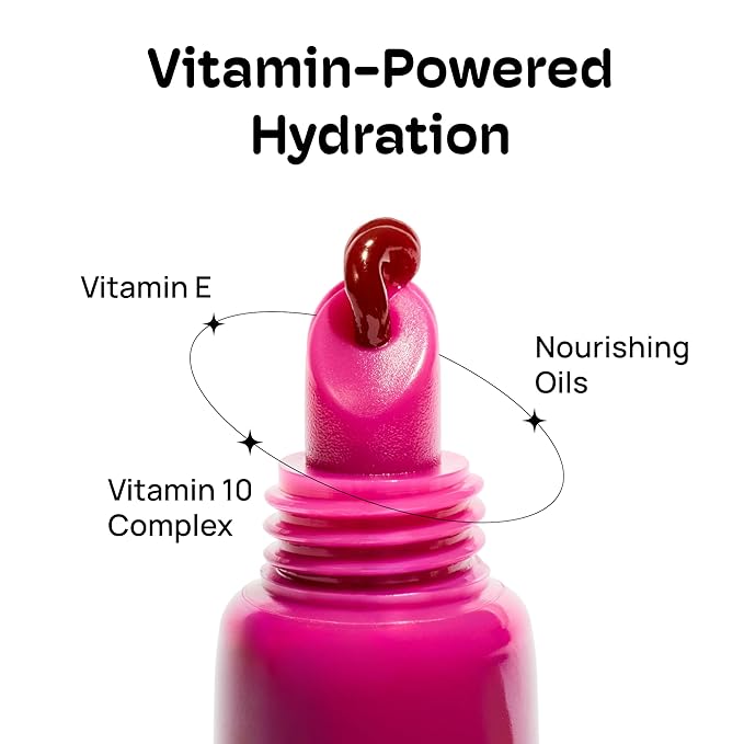 MIXIK 123 Lip Jelly, Sheer Glossy Lip Gloss with Vitamin 10 Complex & Nourishing Oils, Hydrating, Vegan, Cruelty-Free, Non-Sticky Jelly Lip Stain, 0.3 fl oz (9ml) (Very Berry)