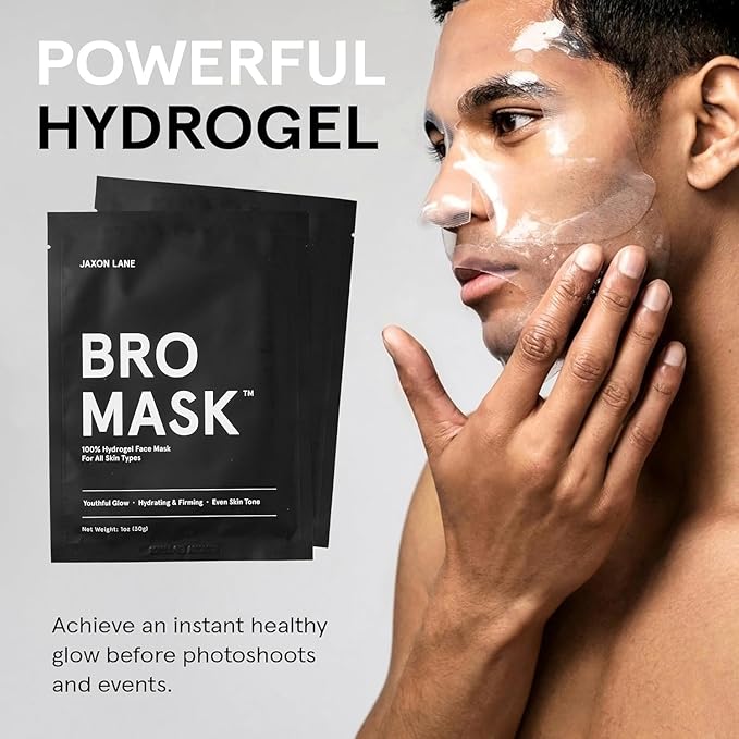 JAXON LANE BRO MASK Premium Korean Face Mask for Men (4 Pack) - Anti Aging Sheet Masks w/Hydrogel, Vitamin C, Hydrolyzed Collagen, & Hyaluronic Acid - Perfect Skin Care Stocking Stuffers for Men