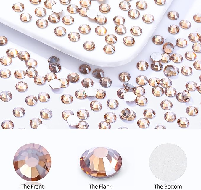Meibite Gold Shadow Flatback Rhinestones, Glass Rhinestones for Nail Art and Craft, Glue Fix, Loose Crystal Gemstones(Gold Shadow, SS10, 1440pcs, 2.7-2.8mm)
