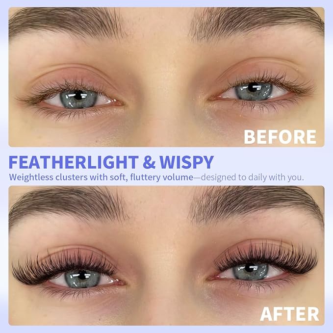 Kiromiro Wispy Lash Clusters Natural Cluster Eyelash Extensions 10-16mm Natural Lash Clusters with Thin Band Fairy Eyelash Clusters Soft DIY Cluster Lash Extensions 132pcs