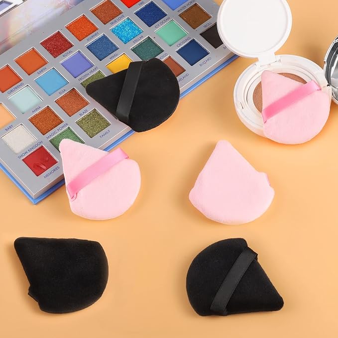 Pimoys 6 Pieces Powder Puff Valentines Day Gifts for Her Face Makeup Sponge Soft Velour Triangle Powder Puffs Beauty Sponge for Loose Powder (Black, Pink)