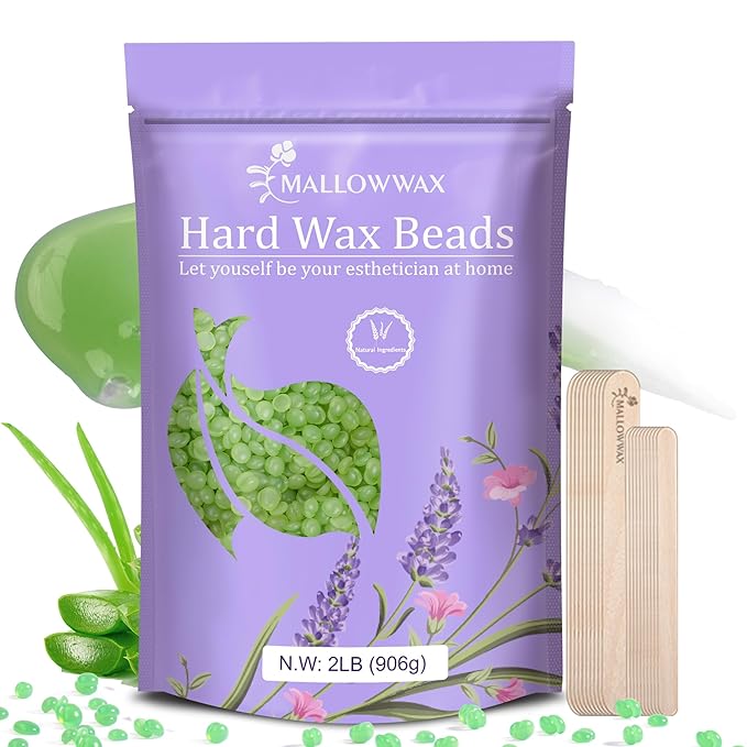 Mallowwax 2LB Aloe Hard Wax Beads, Hair Removal Wax for Full Body, Eyebrow, Legs, Bikini Brazilian Waxing - Perfect for Coarse and Fine Hair