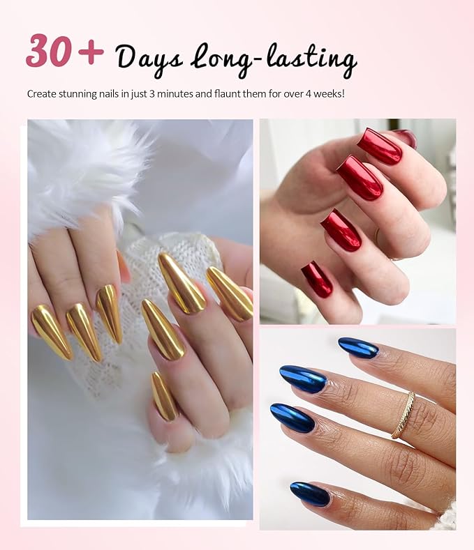 BISHENGYF Gold Chrome Nail Powder - 6 Colors Christmas Red Green Blue Silver Nail Chrome Powder, Sparkly Holographic Chrome POwder for Nails Mirror Effect Glitter Pigment Dust - Christmas Nail Design