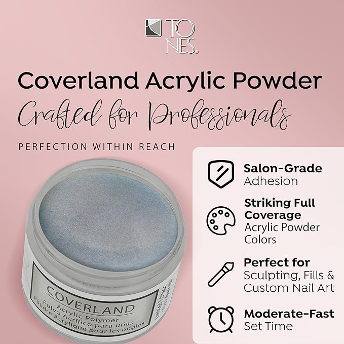 Tones Coverland Acrylic Nail Powder "Moon Dust" - Limited Edition Acrylic Powder for Nail Design, Sculpting, and Masking Nail Bed Imperfections - Professional Acrylic Nail Supplies - (1.5 Oz)