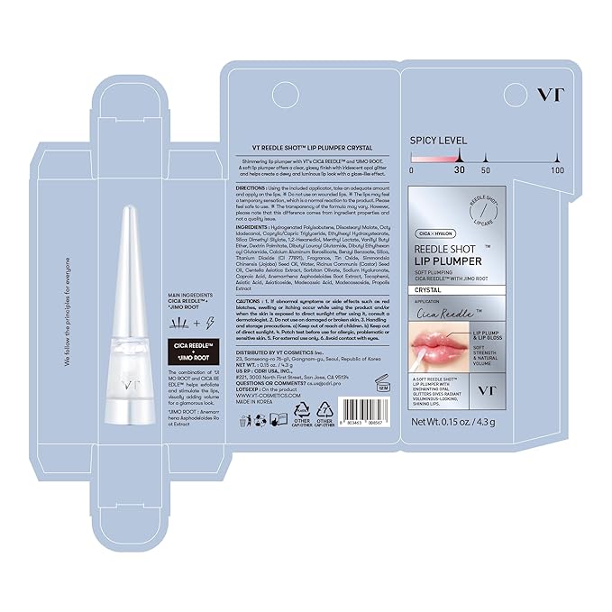 VT COSMETICS Reedle Shot Lip Plumper, Hydrate & Volumize Lip Gloss, Smooth Lip Wrinkles, Korean Lip Plumper, High Shine, Lip Enhancer, Hyaluronic Acid, Stocking Stuffers, 0.15 oz. (Crystal (Glitter))