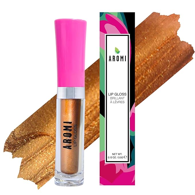 Aromi Gold Metallic Lip Gloss | High-Shine, Moisturizing, Bronze Yellow Glossy Lip Oil for Women, Vegan, Cruelty-free (Gold Star)