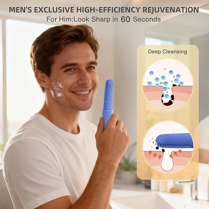 Face Scrubber with Heated,3 Modes Waterproof Rechargeable Portable Travel Size Makeup Remover Cleansing, Exfoliating and Massaging Facial Scrubber for Women & Men(Deep Ocean Key Blue)