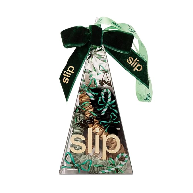 slip Skinny Scrunchies in Sweetie Pie Ornament Packaging: Anti-Crease, Anti-Breakage Slipsilk™ Design Protects Delicate Hair | Includes 4 Pure Silk Scrunchies