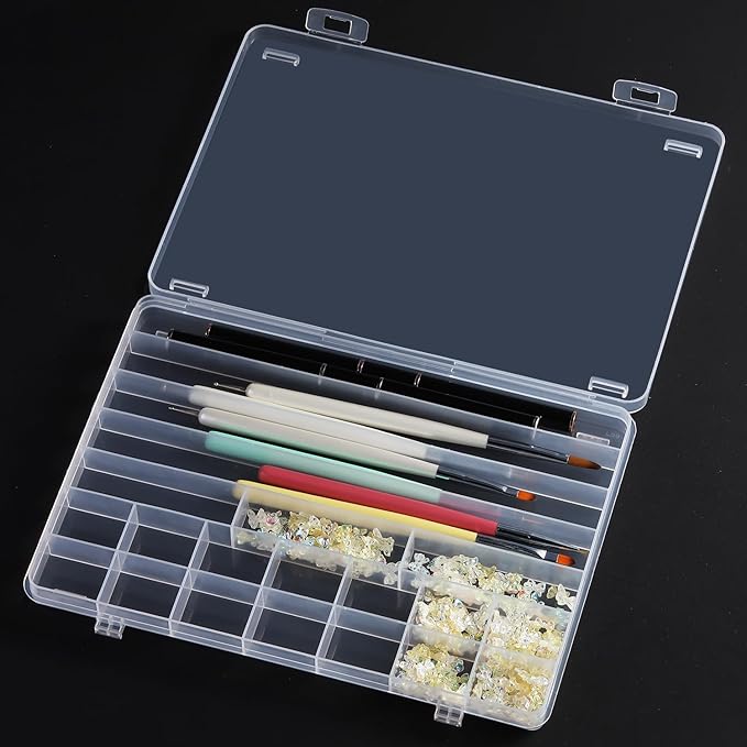 Fspronail 21 Grids Clear Large Plastic Organizer Box With Dividers, Bead Organizers And Storage Compartment Container For Nail Accessories/Jewelry/Craft/Screw/Small Parts/Diamond Painting Art Tools