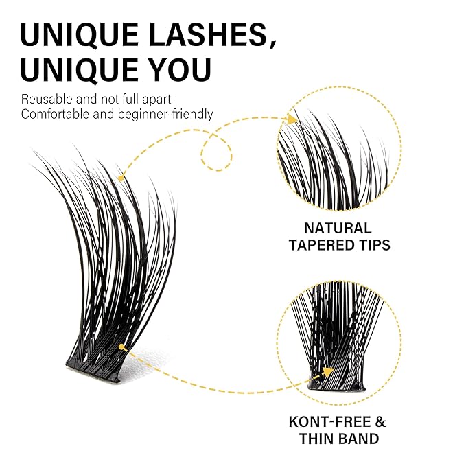 VYRILA Lash Clusters 8-16mm, False Eyelashes 288pcs, Cluster Eyelash Extensions Matte Black Soft, Diy Lash Extensions D Curl Natural Lash Clusters Faux Mink Lashes Wispy（Pizazz,288pcs,0.07,D,8-16MIX)