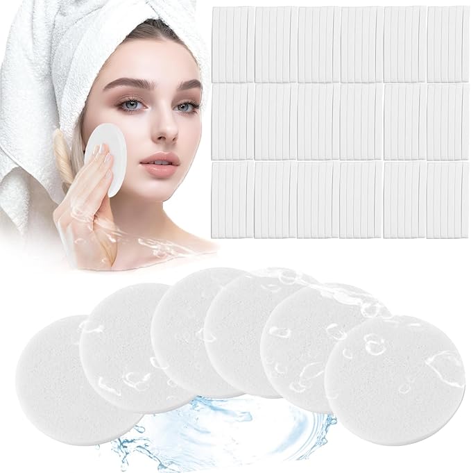 Mgiflw Compressed Facial Sponge,Reusable Makeup Blender 60 Count,Soft Round Wash Sponges for Estheticians Makeup Removal,Face Cleansing Exfoliating Compress Spa Pads for Women,White