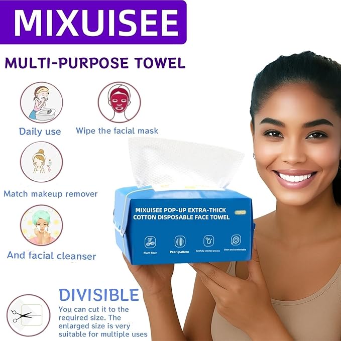 Disposable face towel. MIXUISEE thick and soft face towels. 100% cotton face cloths.facial towels 150% thickness.Remove makeup and cleansing.Suitable for sensitive skin. (Extra thick 210 pieces)