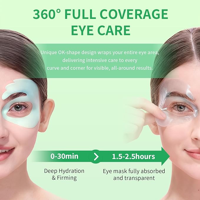 OK Shape Eye Masks, 360° Fit Under Eye Patches with Collagen and Lavender Flower Extract, Firming Eye Masks for Puffy Eyes, Wrinkles, Self Care Gifts for Women - 18 Pairs, Calm Green