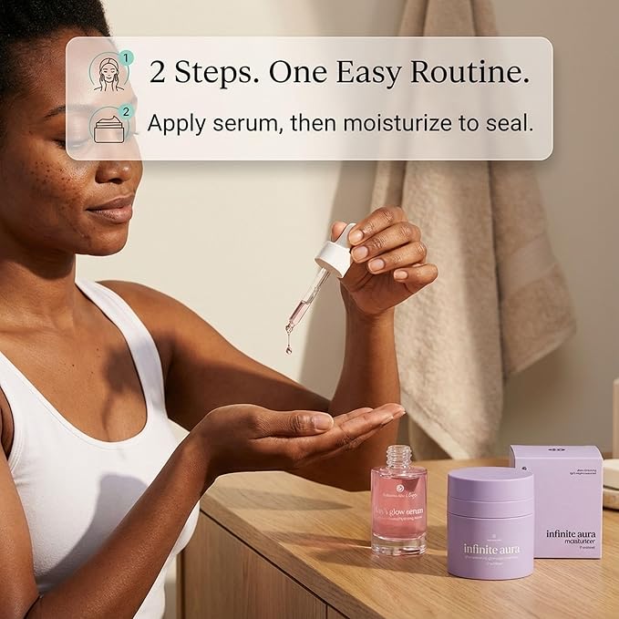 Kay’s Glow Serum + Infinite Aura Moisturizer – Oxygen-Infused THDA Vitamin C with Gentle AHA for Face and neck | Hydrates, Soothes and Brightens Bundle
