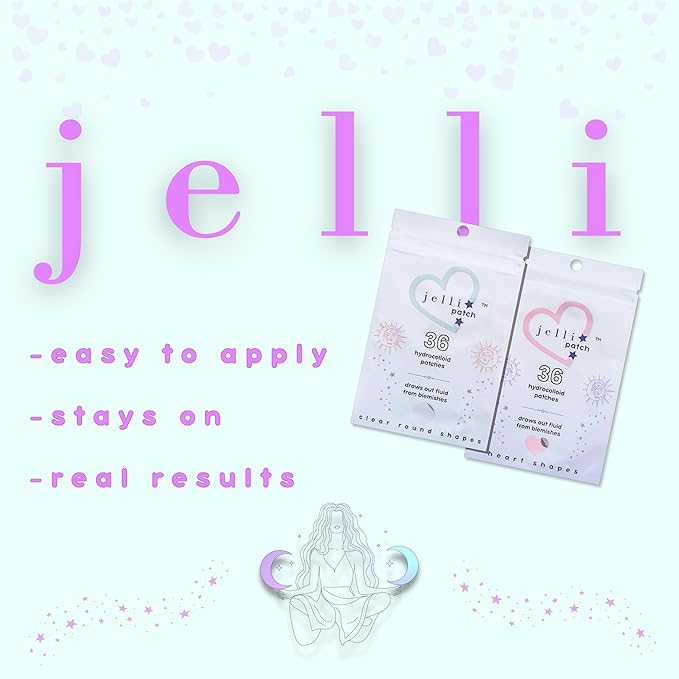 Jelli Patch Cute Heart Pimple Patches For Face - Acne Skincare Sticker - Hydrocolloid Heart Shape Acne Stickers - Absorbing Day Or Night Zit Spot Treatment - Unscented - 36 Count - For Blemish Areas