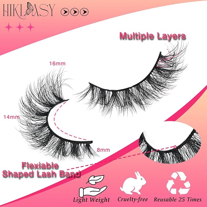 SinuVelve Extra Fluff Lashes 5D False Eyelashes 6-14mm Wispy Lashes Reusable 15 Times 7 Pairs Lash Pack With Flexible Band D Curlve Lash Strips Multi-Layered Eyelash