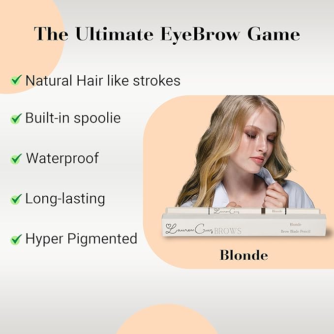 Eyebrow Pencil make Up for Women - Long-lasting and Waterproof Eyebrow Pencil by Lauren Cruz - Dual-Ended Eyebrow Pen with Micro-tip and Spoolie -Fuller Look Brow Pencil - Blonde