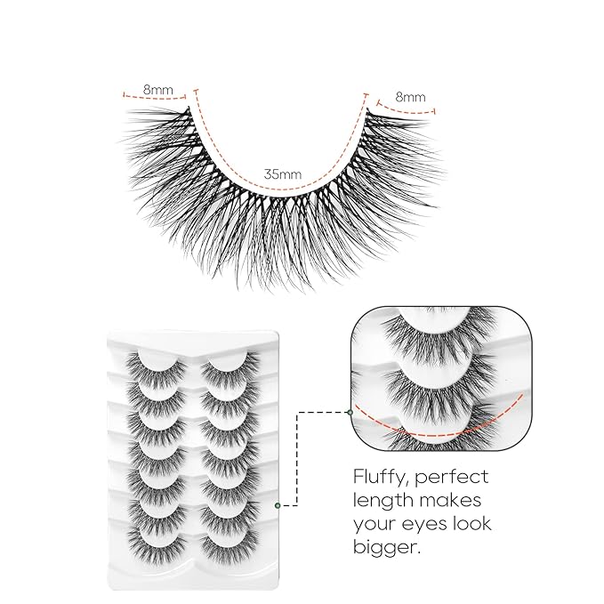 Natural Lashes False Eyelashes Wispy Natural Faux Mink Lashes Jiocolor 7 Pairs Light Volume Fake Eye Lashes DJ-15