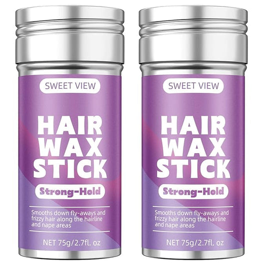 SWEET VIEW 2PCS Hair Wax Stick, Flexible Hold Slick Back Hair Pomade/Balm for Tame Flyaways, Frizz, Sleek Ponytail, Bun, Styling Accessory Cream/Gel for Girls