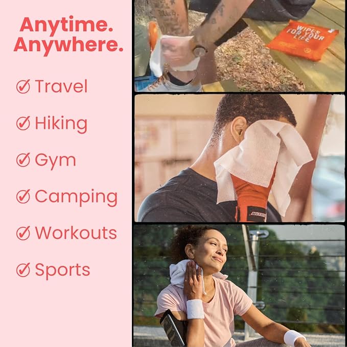 HyperGo XL Body Wipes for Women & Men – 12" x12" Rinse-Free Full Body Cleansing Wipes 2-20 Count Packs - Citrus | Biodegradable, Hypoallergenic, Aloe-Infused | Gym, Festival, Camping Essentials