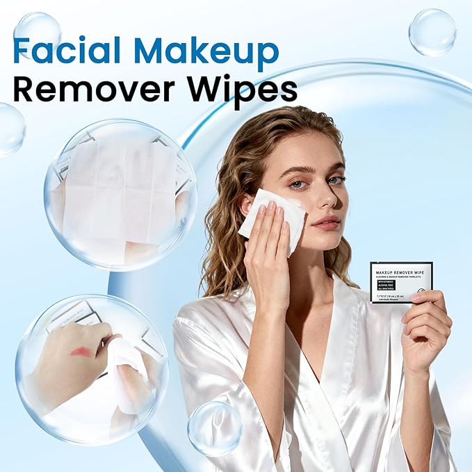 Individual Makeup Remover Wipes Bulk - Pack of 30,Black Individually Wrapped Face Cleansing Wipes Travel Size for Mascara,Lipstick,Skin Care,Hotel Toiletries