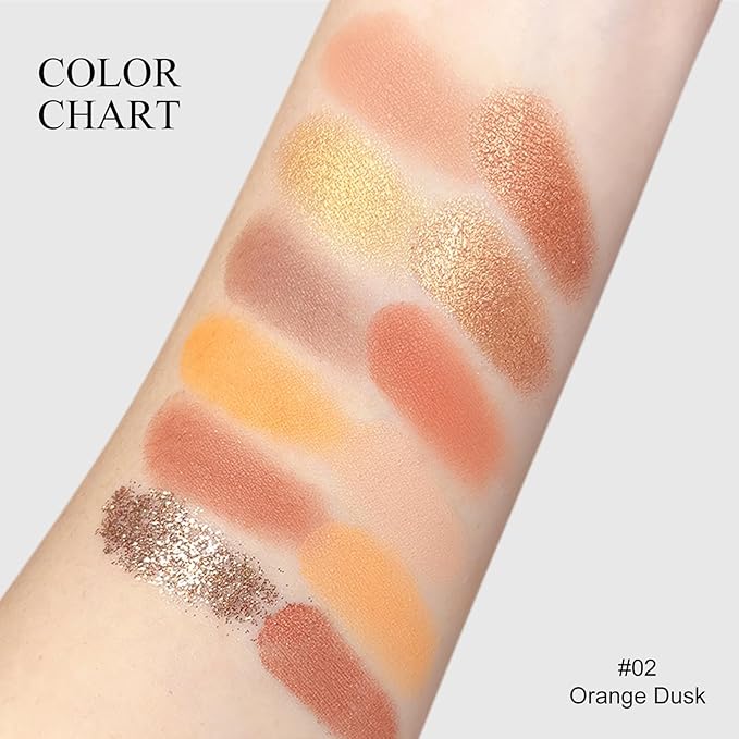 KYDA 12 Colors Orange Brown Eyeshadow Palette, Ultra-rich Glitter Golden Brown Eyeshadow, Matte Warm Orange Neutral Nude Eye Shadow Palette, Soft Blendable Powder, Daily Neutral Eyes Shadow