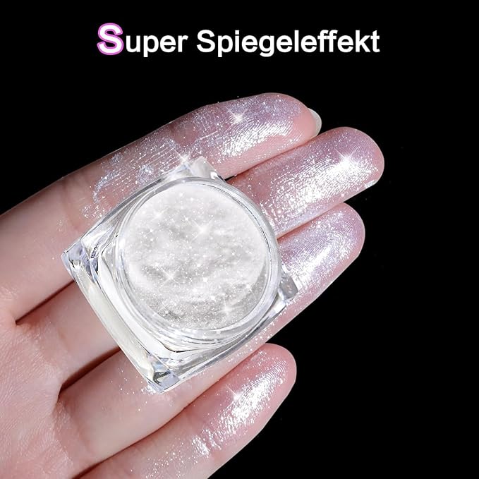 BISHENGYF White Pearl Chrome Nail Powder: 7 Colors Iridescent Aurora Chrome Powder Pearl Mirror Effect Glitter Powder Pearlescent Ice Transparent Mermaid Pigment Dust for Nail Art Decoration