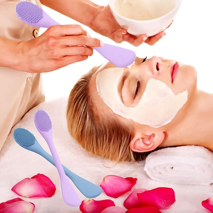RamPula Silicone Facial Mask Applicator Face Masks Skincare Brush Facial Scrubber Double-Head Lotion Spatula Scoop for Makeup,Foundation,Cream,Lotion,Moisturizer,Gel,Peel,Mud Masks (Purple+Gray)