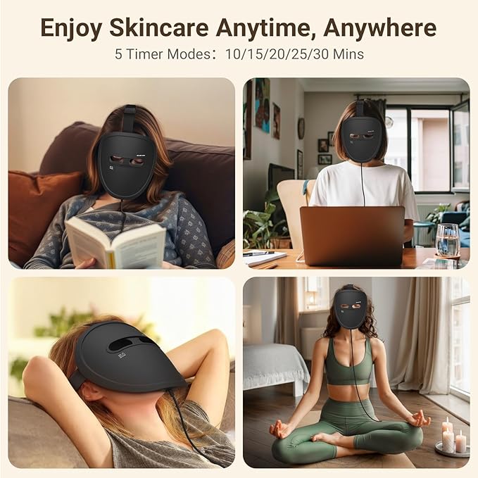 LED Face Mask Light Therapy, Red Light Therapy for Face, 4 Modes with Red, Blue, Near-infrared and Dual Red & Blue Lights for Anti-Aging, Reduce Acne and Blemish Repair, 256 LEDs, Rechargeable Remote.