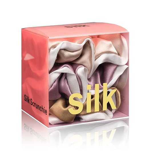 Silmer Silk Scrunchies for Hair 100% Mulberry 3 Pack(Pale Mauve, Apricot,Champaign Gold)