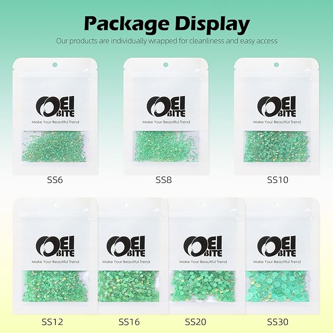Meibite F Green Flatback Rhinestones, Glass Rhinestones for Nail Art and Craft, Glue Fix, Loose Crystal Gemstones(F Green, SS30, 288pcs, 6.4-6.6mm)