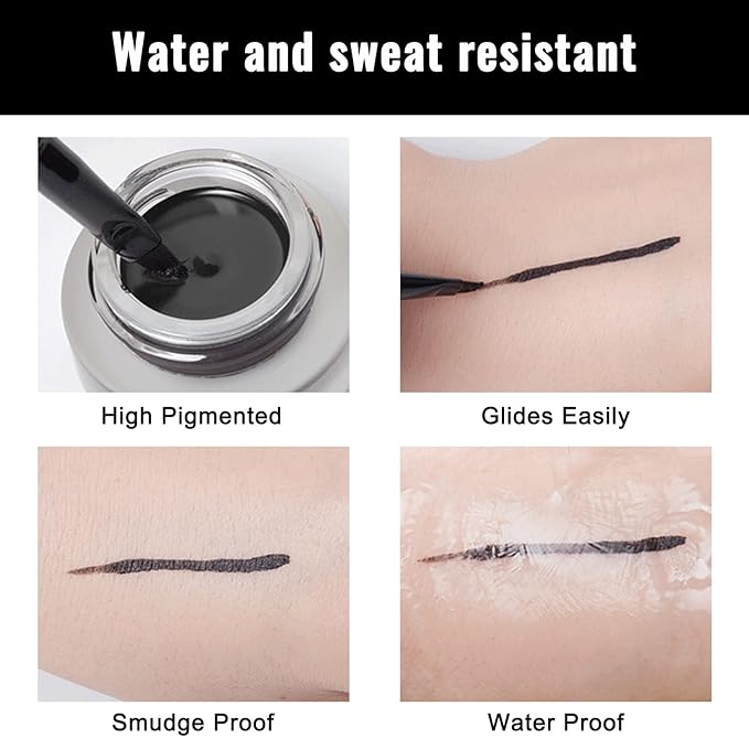 Erinde Blue Gel Eyeliner Waterproof, Long Lasting Eyeliner Gel Pot, Intense Color Smudge-Proof Eye Liner Makeup, Matte Waterline Eye Liner with 2PCS Brushes, 03 Blue