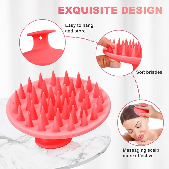 Meartchy Silicone Scalp Massager Shampoo Brush, Scalp Brush for Hair Growth & Dandruff Removal, Hair Scrubber Scalp Stimulator Exfoliator Brush with Soft Bristles for Wet Dry Scalp Care (Rose Red)