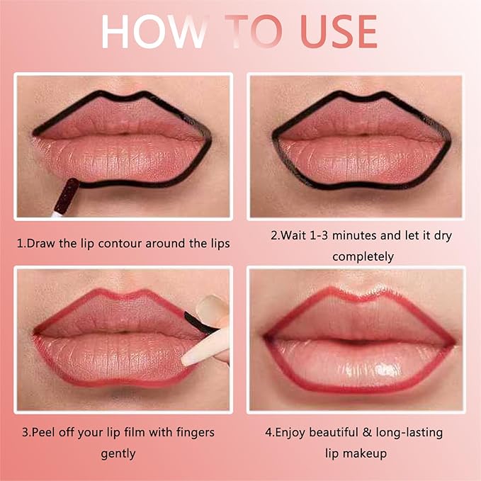4PCS Peel Off Lip Liner Stain with Tweezer, Long Lasting Waterproof Lip Tint Stains Makeup Set with Matte Finish for Women