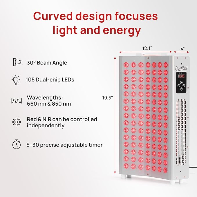 Curved Red and Near-Infrared Light Therapy Panel (105 LEDs) — Switchable 660/850 nm | for Face and Body | Promotes Relaxation and Skin Care