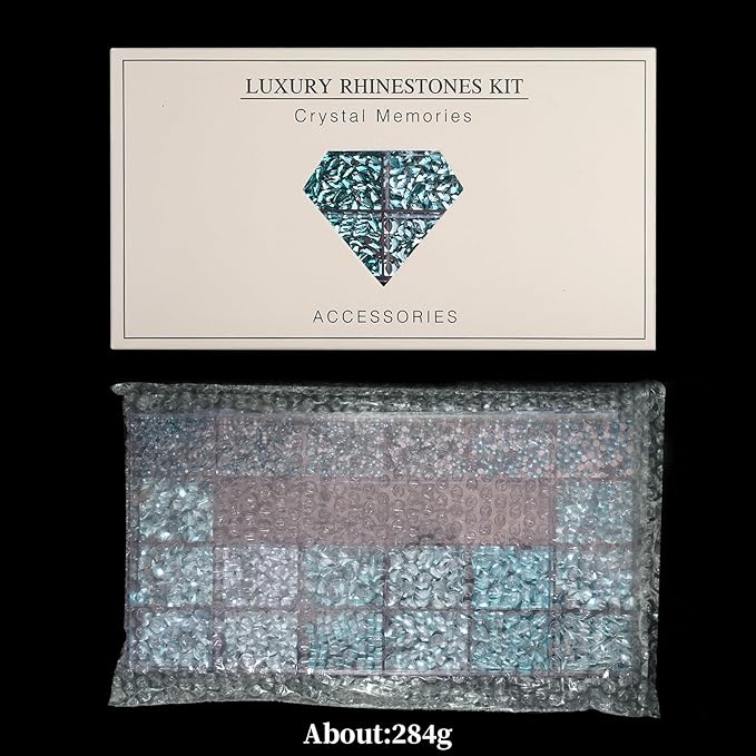 Yzzseven 14 Types of 700 Lake Blue Diamonds + 2100 Flat Rhinestones Mix 20 Styles Flatback DIY Crafts Rhinestone Crystals 3D Ornament‌s Flat Back Stones Set + Tweezers + Drill Pen