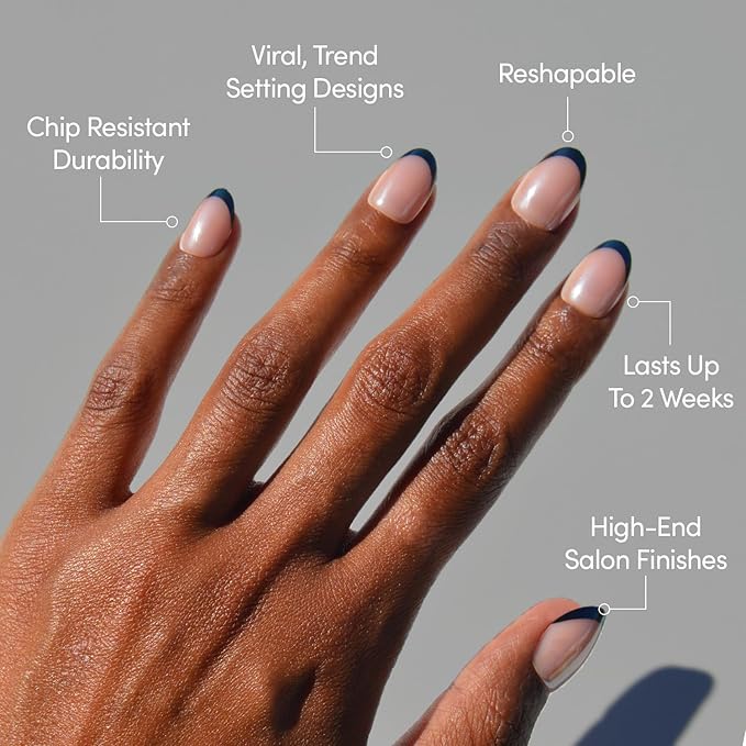 Glamnetic Press On Nails - Smoke Salt | Short Oval Black French Tip Fake Nails, Salon Quality French Manicure | 15 Sizes - 30 Nail Kit with Glue