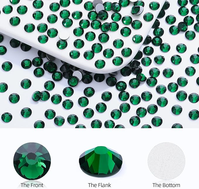 Meibite Malachite Green Flatback Rhinestones, Glass Rhinestones for Nail Art and Craft, Glue Fix, Loose Crystal Gemstones(Green, SS4, 1440pcs, 1.5-1.7mm)